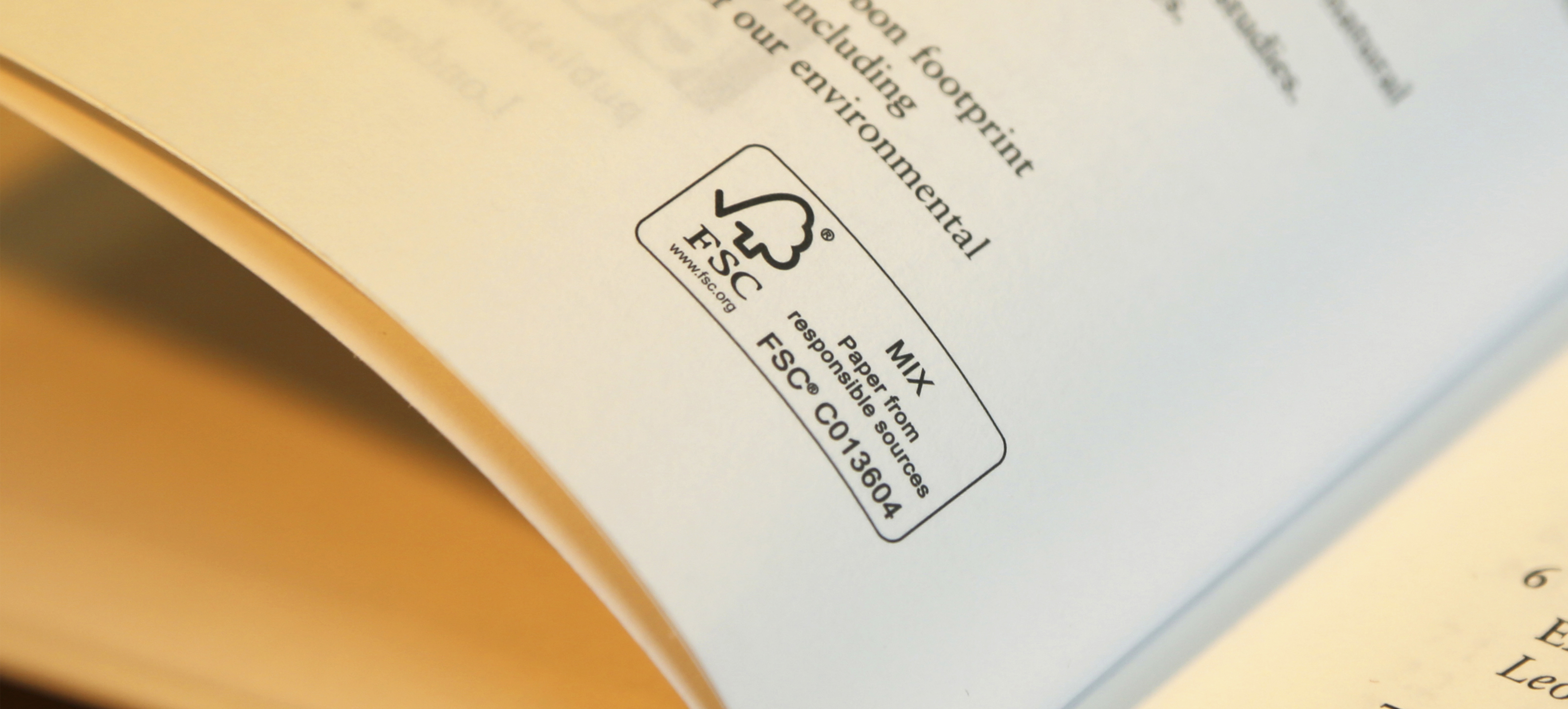 Image of FSC label on page of a book