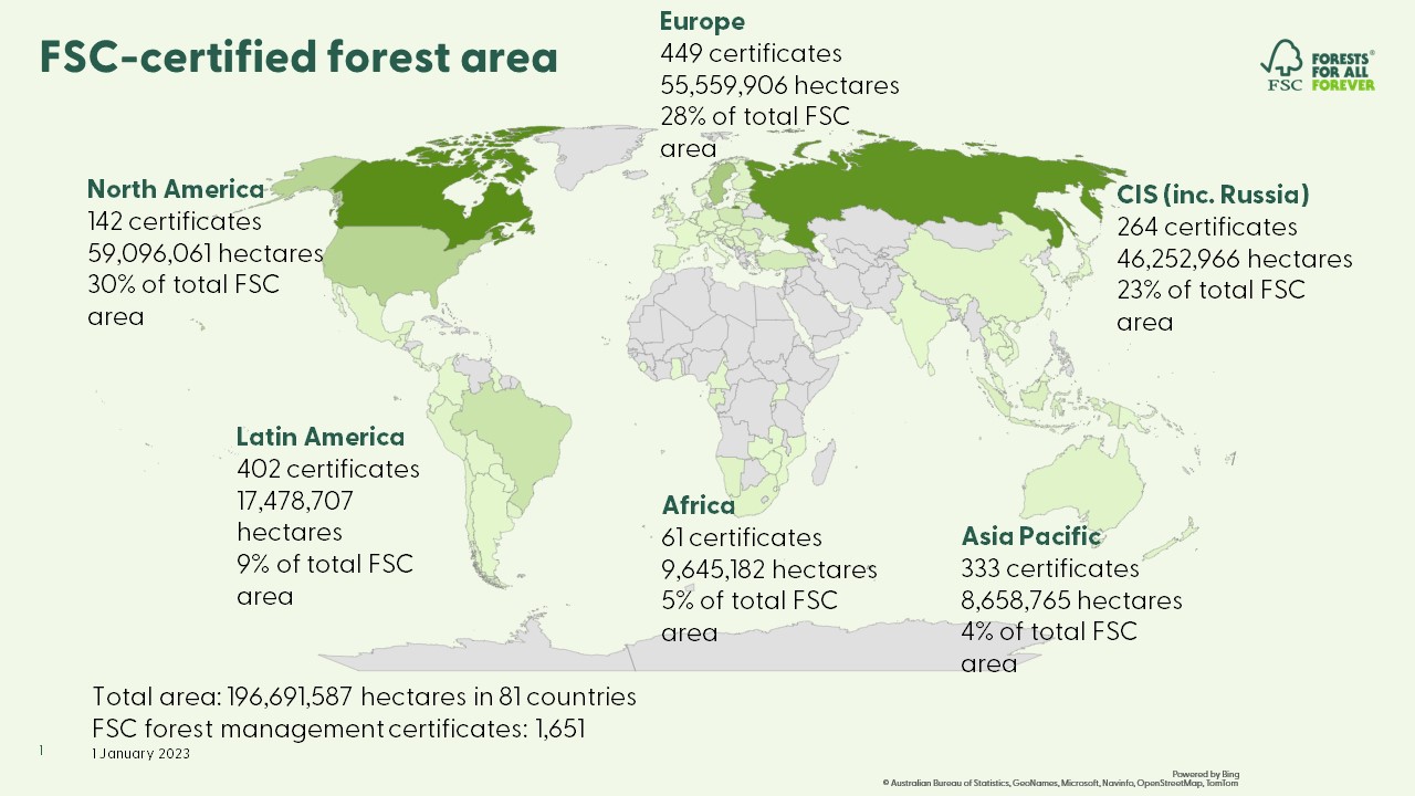 FSC-certified forests world map