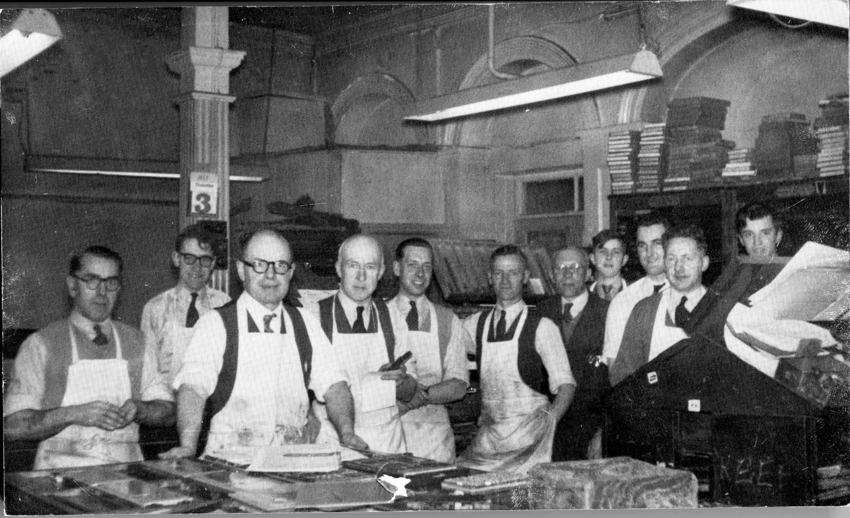 Picture taken in 1956, in the composing room situated at the rear of the High Street Ruddocks shop.