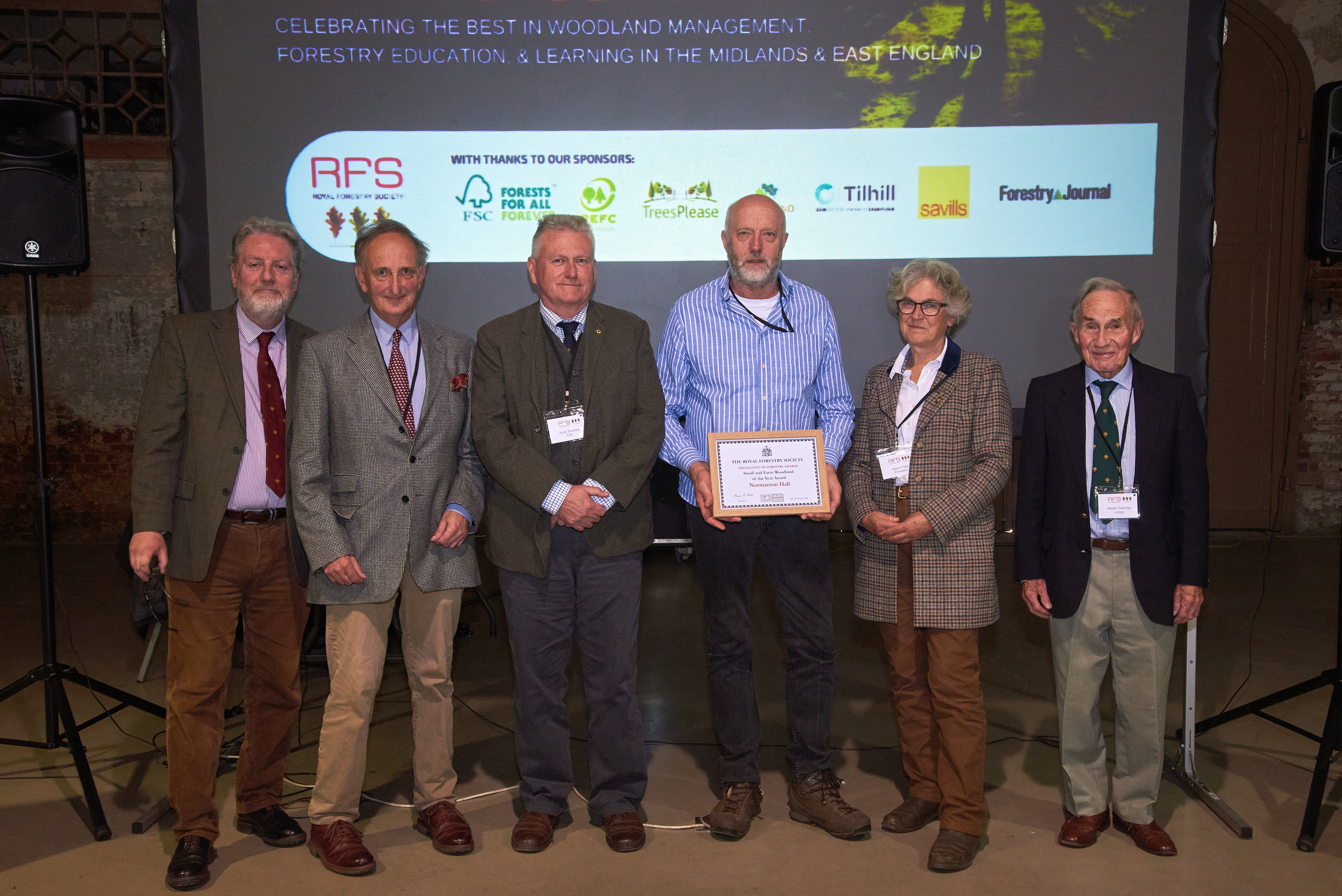 Award winner John Machin, Hole Farm, with judges William Hamer & Martin Fletcher, sponsors Andy Sharkey (FSC), RFS President Alison Field and CEO Christopher Williams. Photo© RFS 