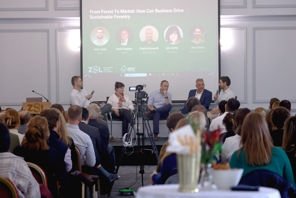 One of the panel sessions titled 'From Forest to Market: How can businesses drive sustainable forestry?'
